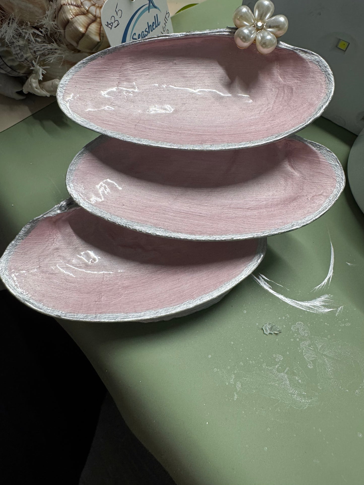 3 pink staggered pink trinket dish