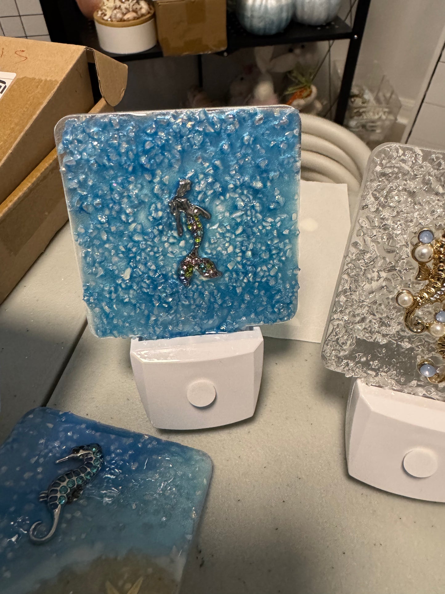 Nightlight - resin small metal mermaid