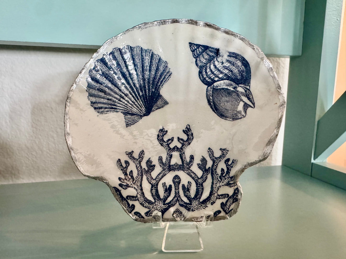Blue Seashell and Coral Trinket Dish