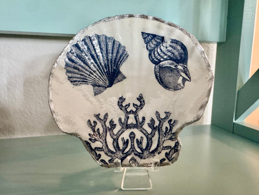 Blue Seashell and Coral Trinket Dish