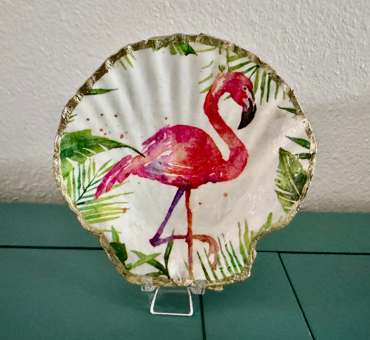 Flamingo & Fern Shell Trinket Dish
